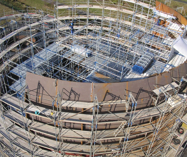 Building with scaffolding.